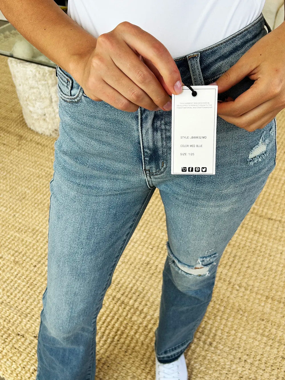 Judy Blue Mid Rise Destroyed Hem Distressed Jeans close up