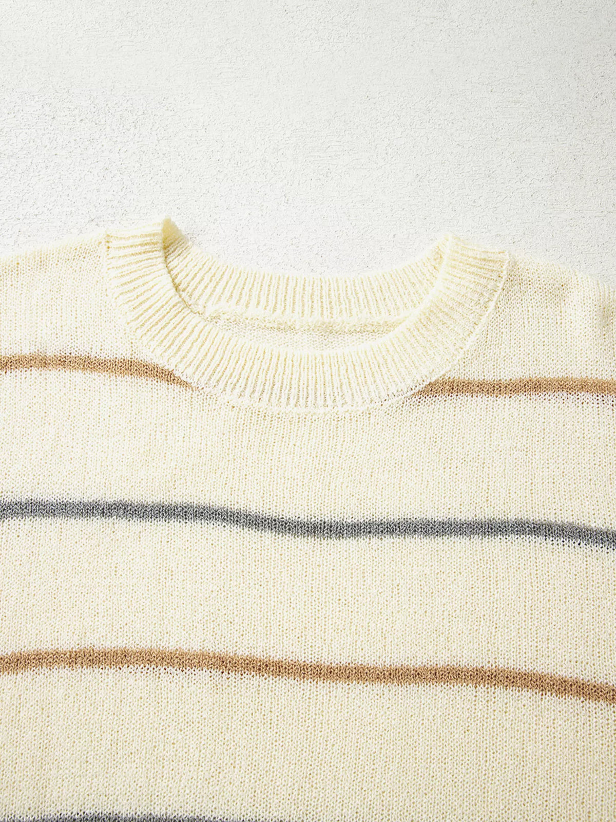 Striped ribbed drop shoulder sweater, hem detail