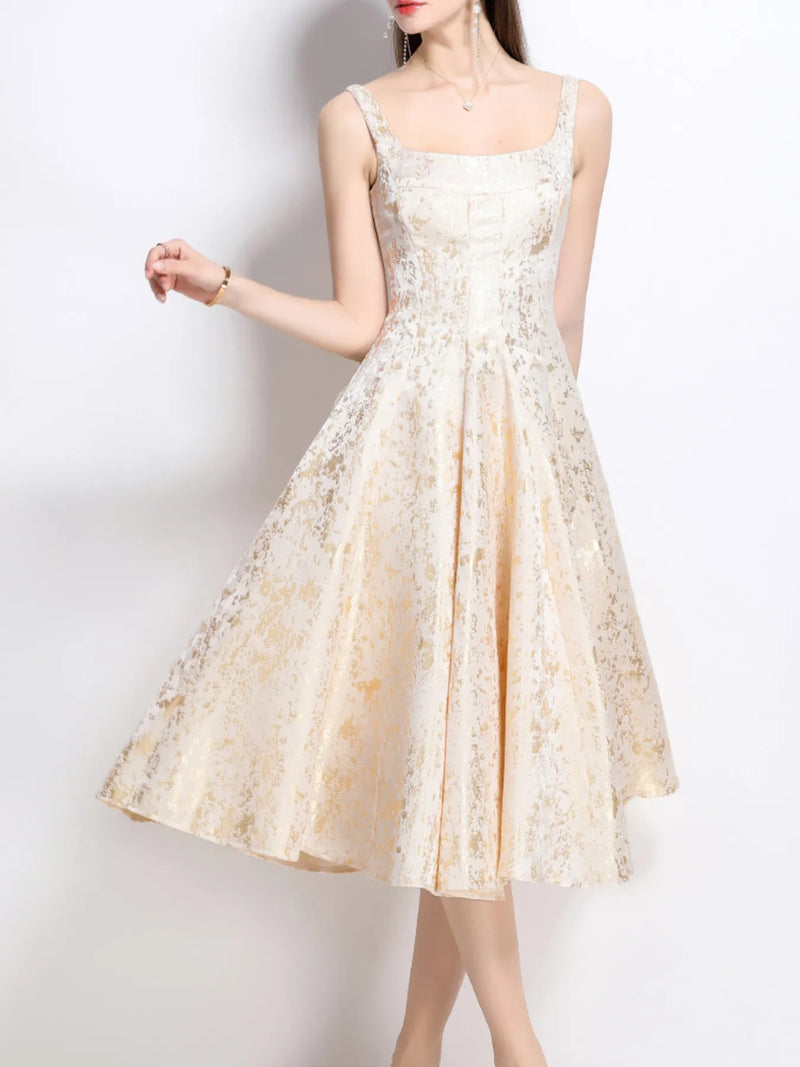 Floral A line sleeveless midi dress front view