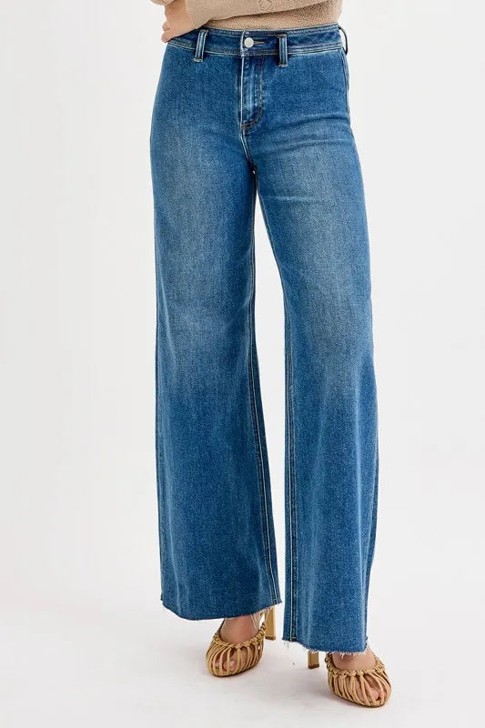 High waist wide leg denim pants side view