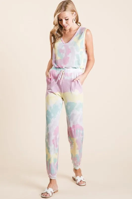 BiBi Tie Dye French Terry Casual Pants - Fashorio