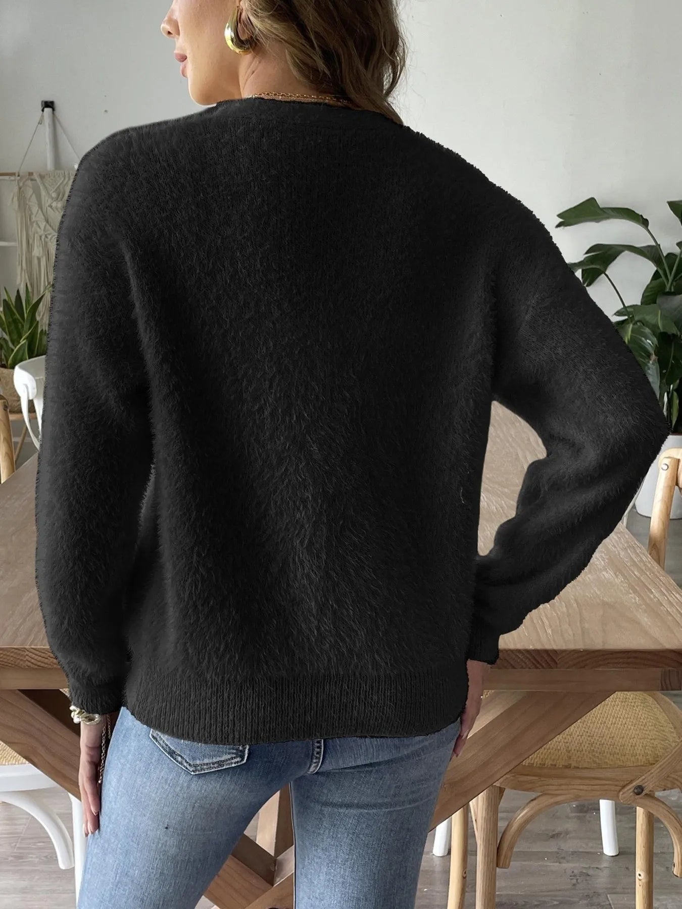 Fuzzy Button-Front Cardigan - Fashorio