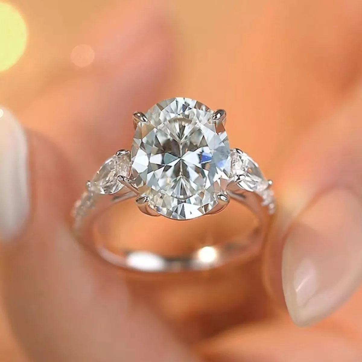 Prong setting detail on the sterling silver moissanite ring