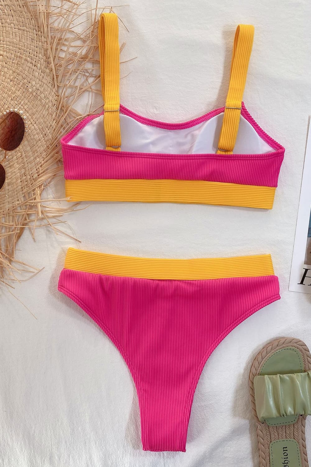 Color Block Scoop Neck Bikini Set - Fashorio
