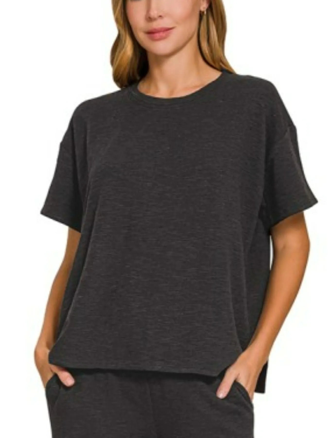 Zenana Slub Short Sleeve T-Shirt and Pants Set - Fashorio