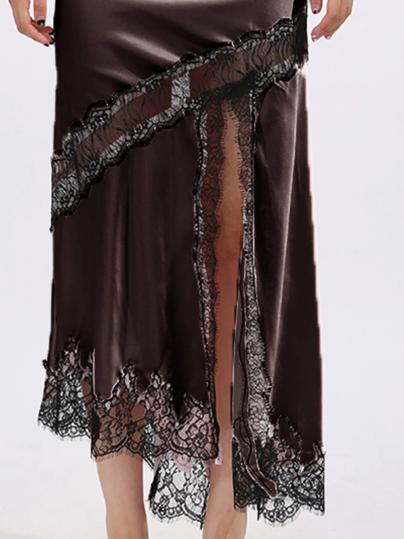 Lace Trim Asymmetrical Midi Skirt - Fashorio