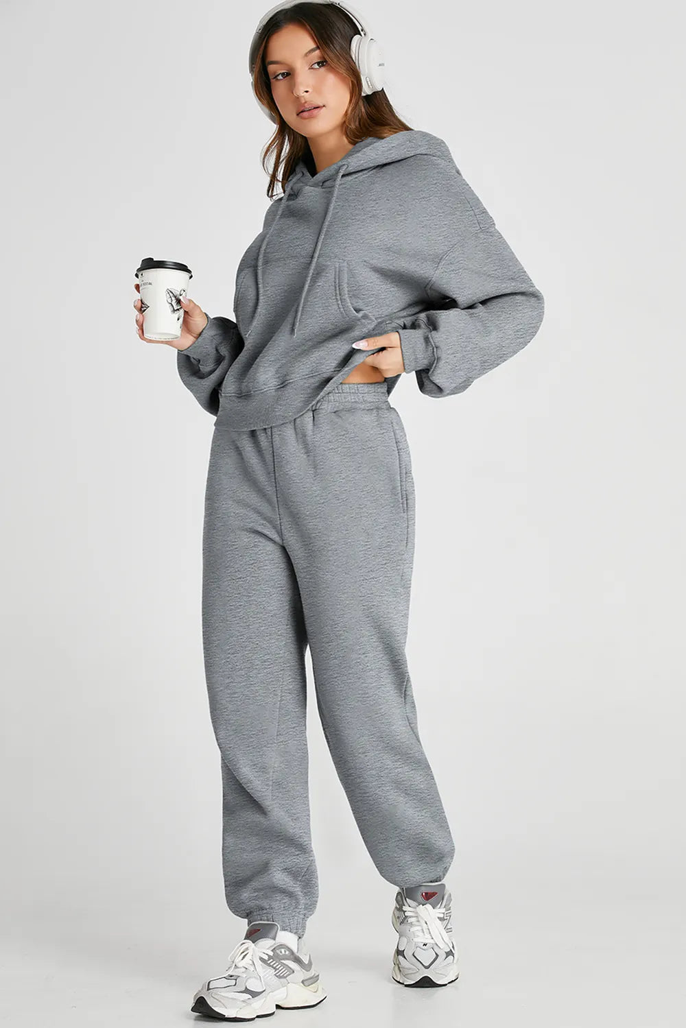Dropped Shoulder Hooded Top and Pants Active Set detail