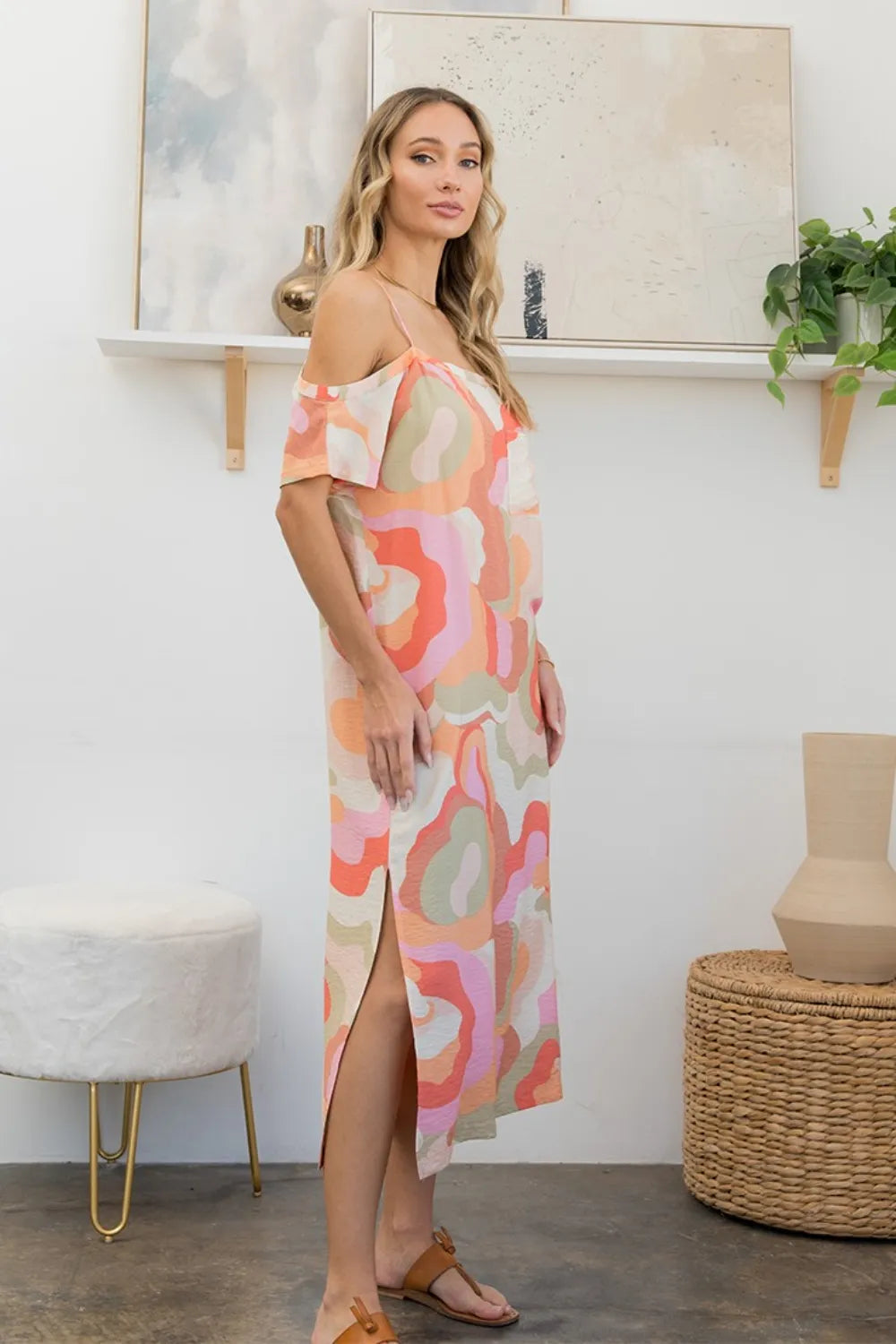 Printed Side Slit Midi Dress detail