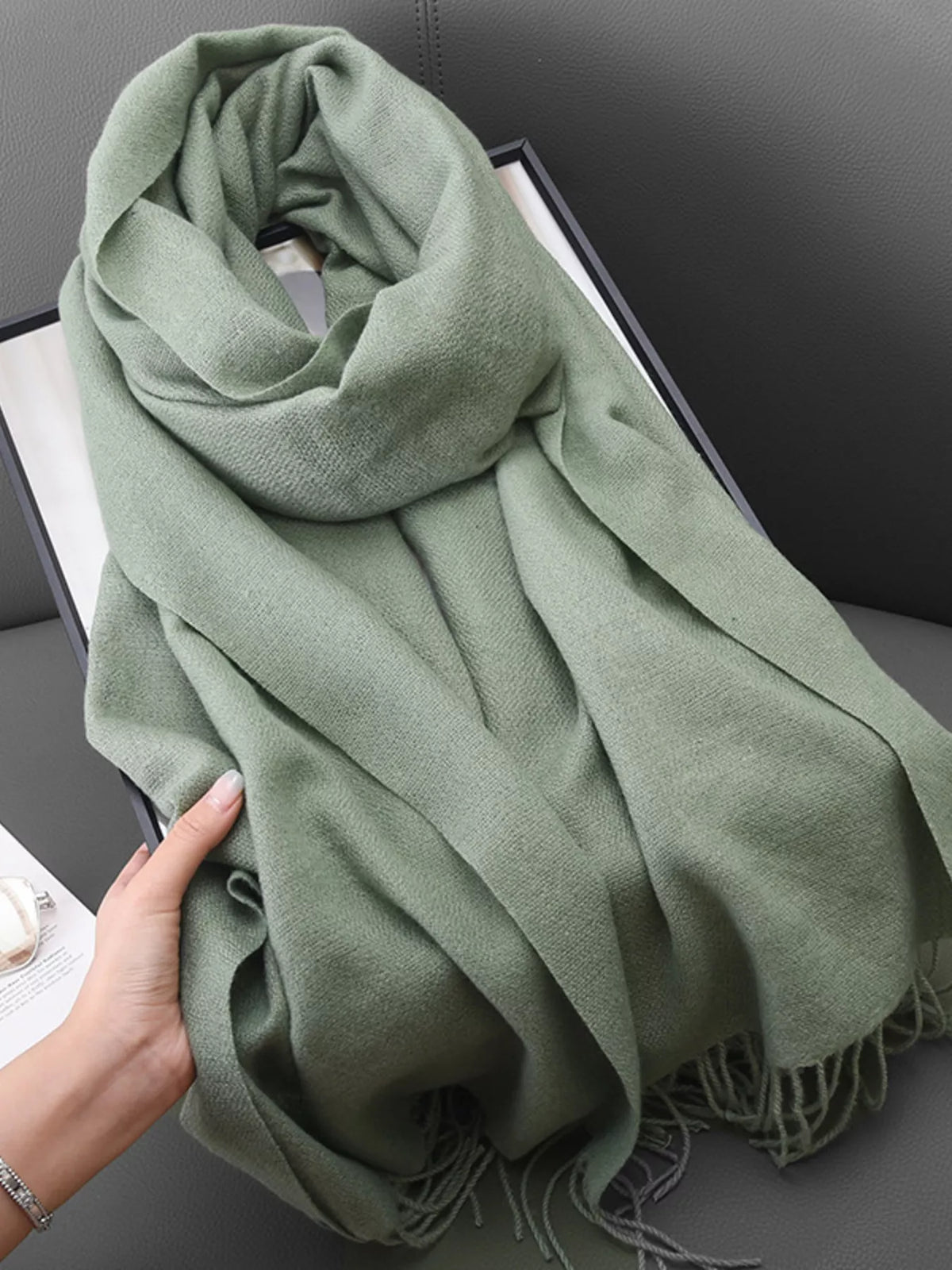 Solid color fringe scarf color option eight