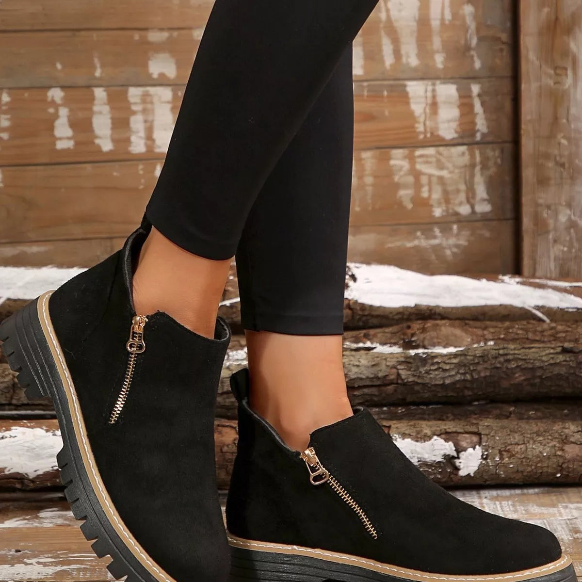 side zip ankle boots front view