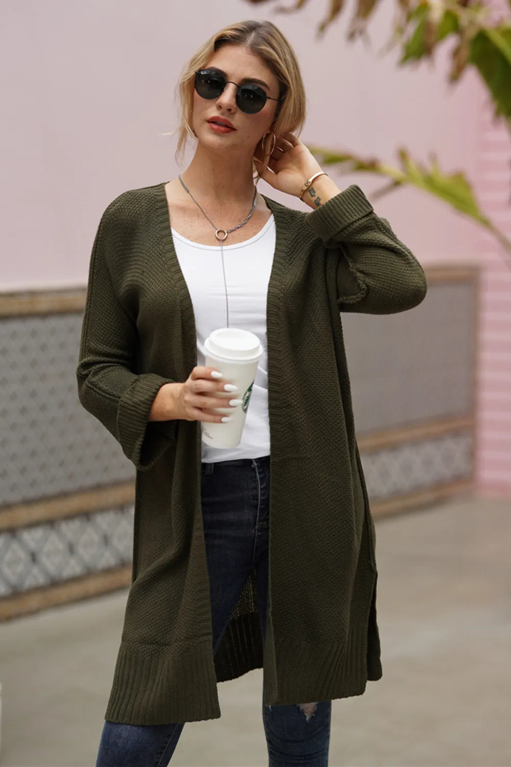 Open Front Long Sleeve Cardigan - Fashorio