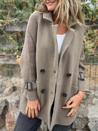 Full Size Texture Knit Longline Coat Plus Size Mocha - Fashorio