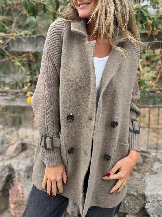 Full Size Texture Knit Longline Coat Plus Size Mocha - Fashorio