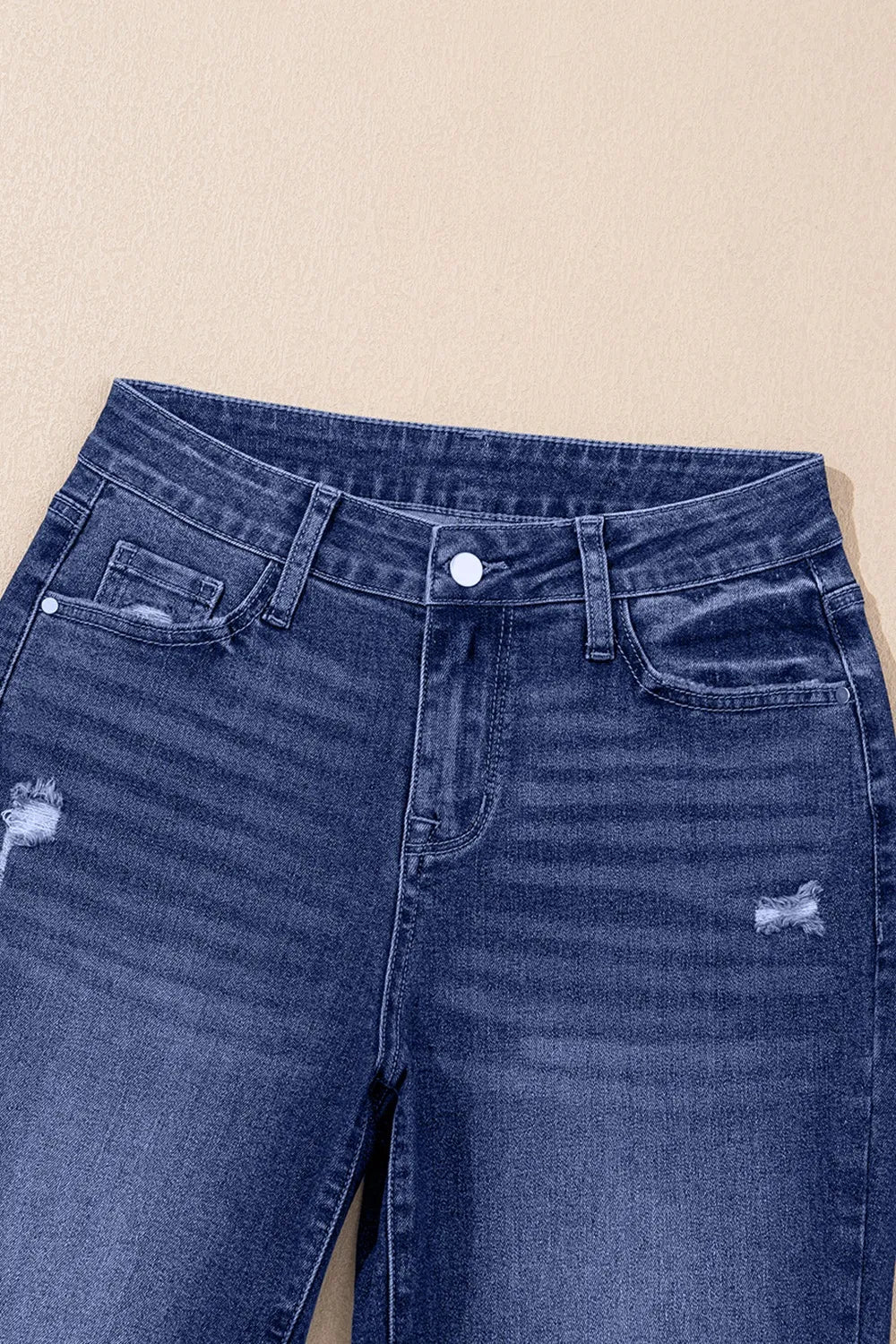 Folded Cuff Distressed Straight Jeans, view 6