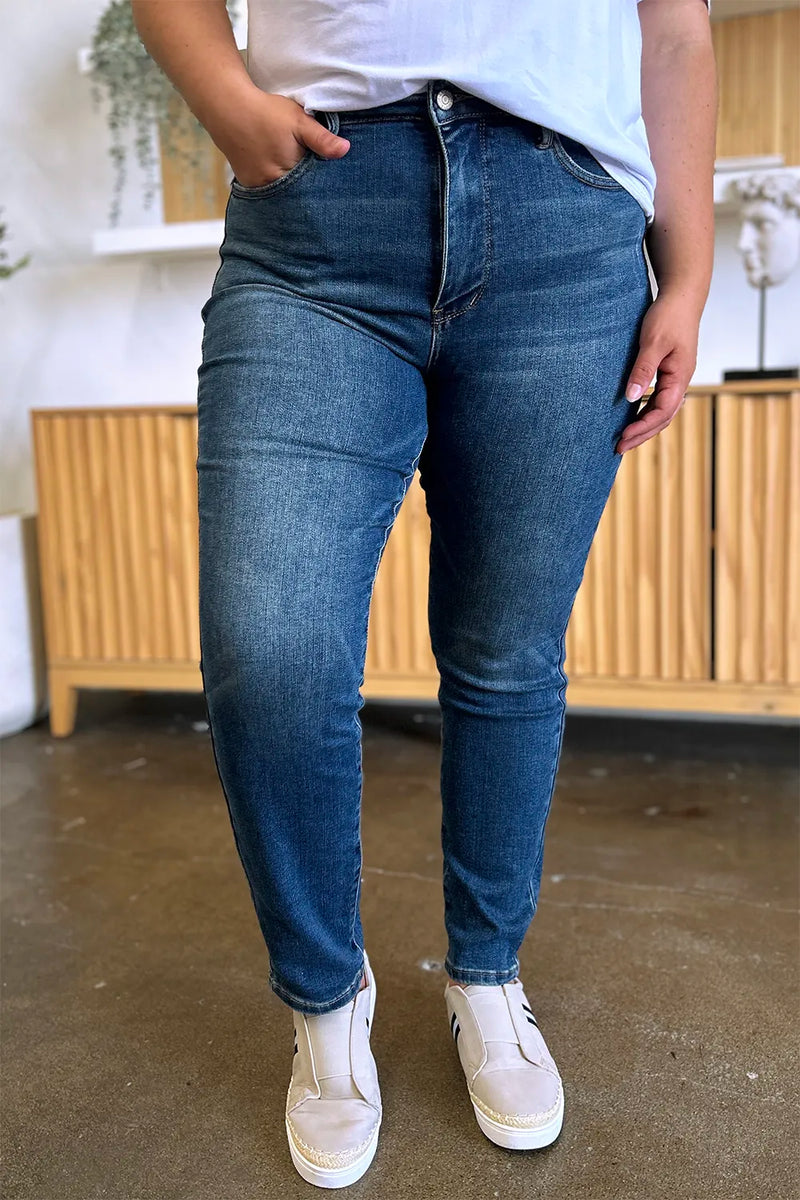 Judy Blue dark wash high waist tummy control skinny jeans front