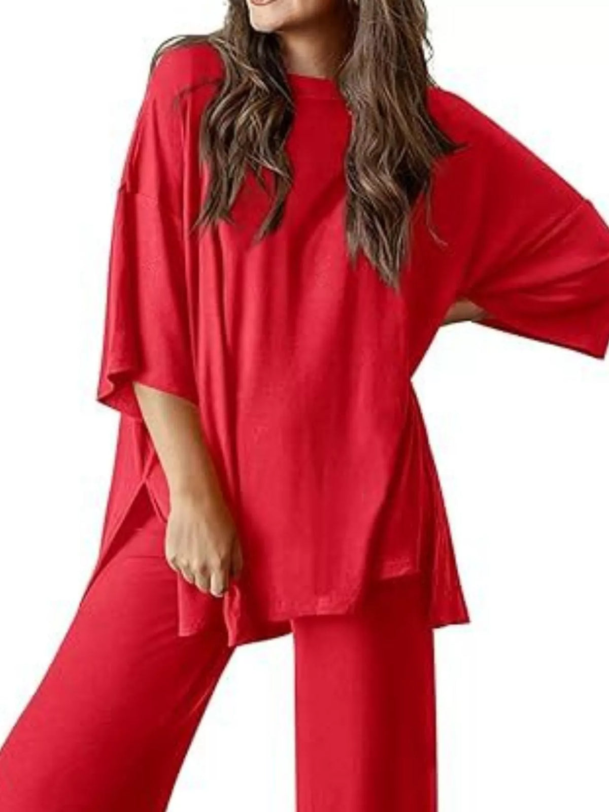Relaxed Fit Round Neck Top and Pants Set, view 21