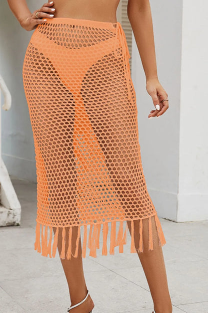 Fringe Openwork High Waist Swim Skirt - Fashorio