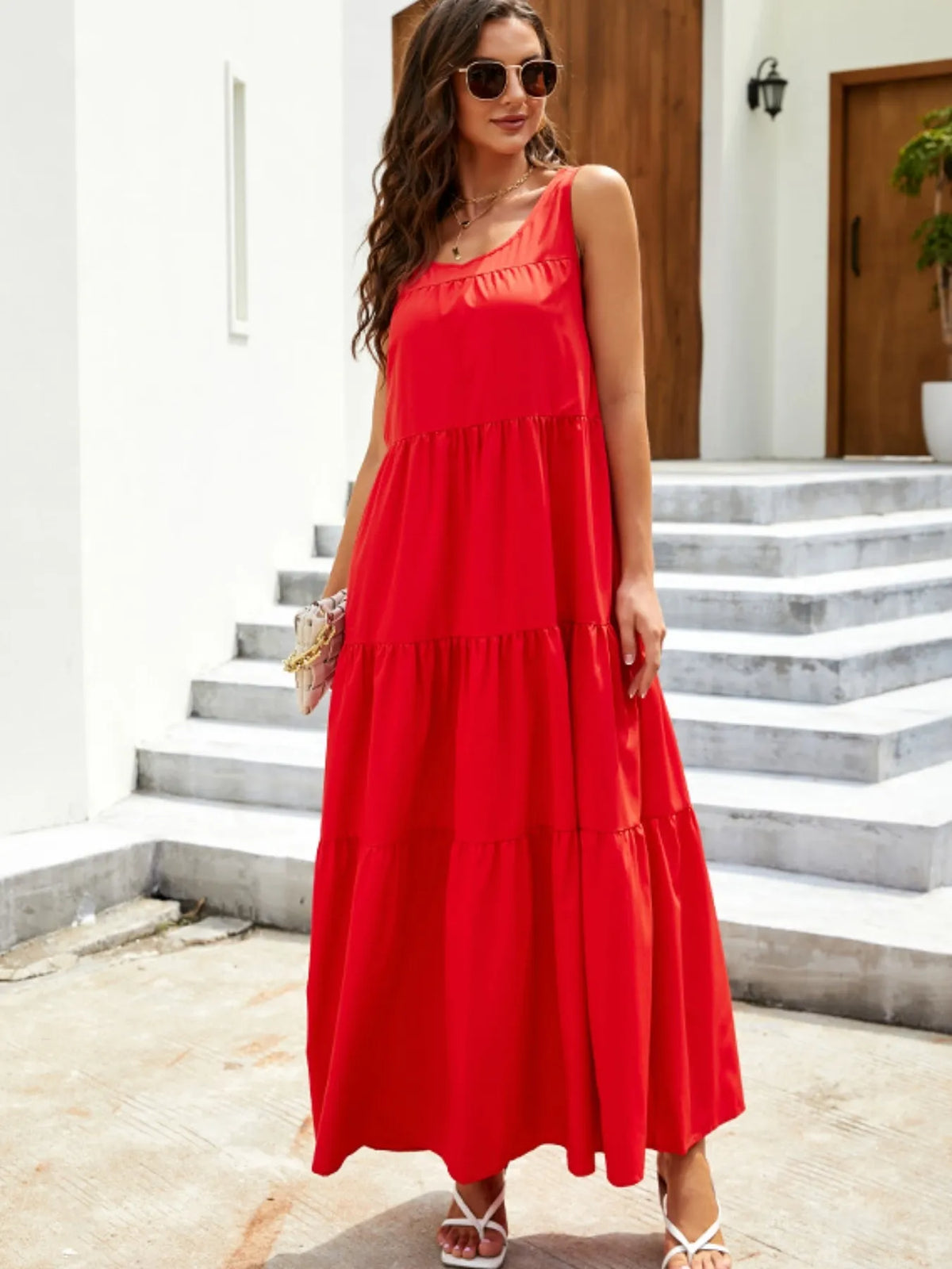 Sleeveless tiered maxi tank dress side view