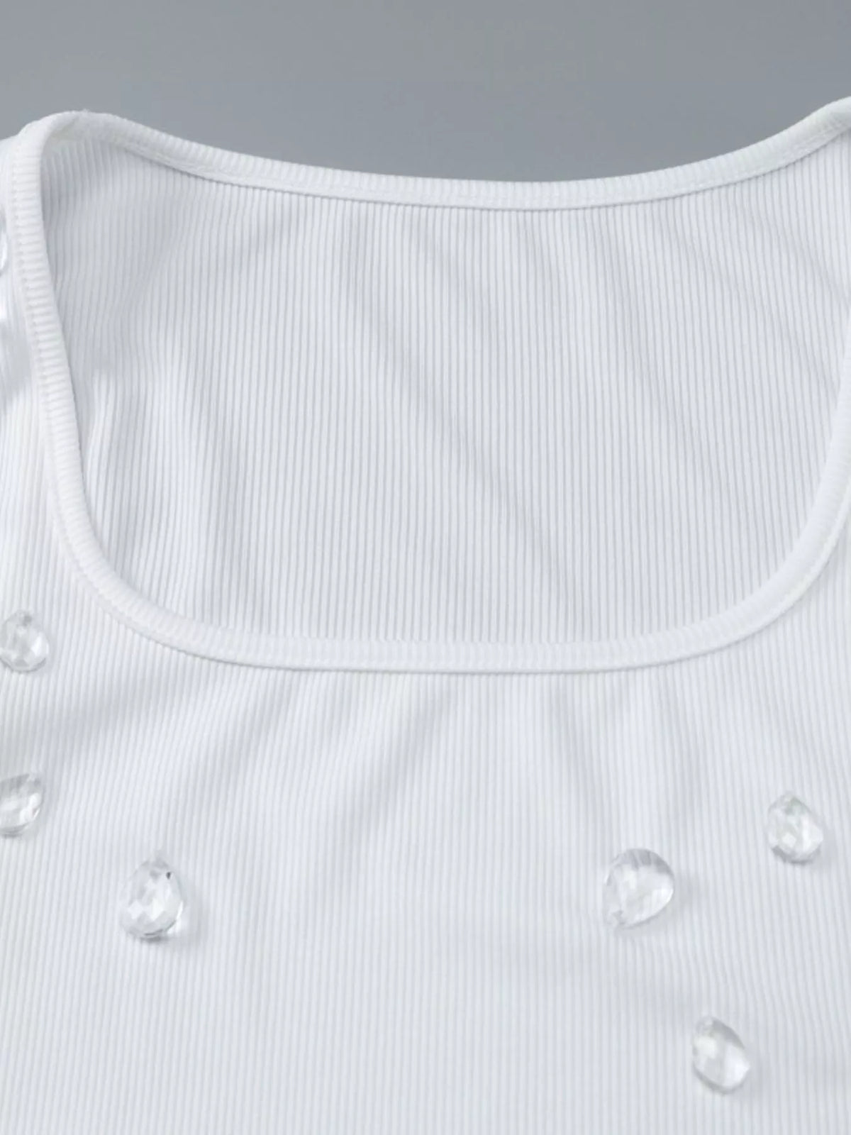 Square neck rhinestone tank shown in pink