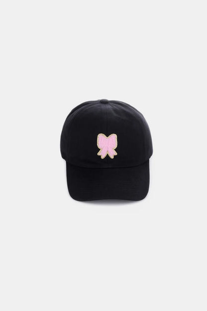 Zenana Ribbon Bow Chenille Patch Baseball Cap Black One Size - Fashorio