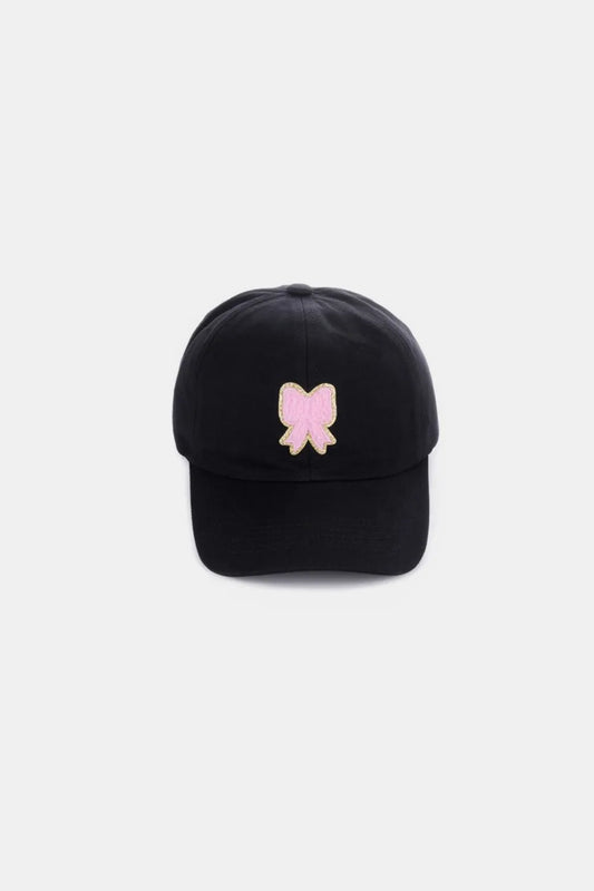Zenana Ribbon Bow Chenille Patch Baseball Cap Black One Size - Fashorio