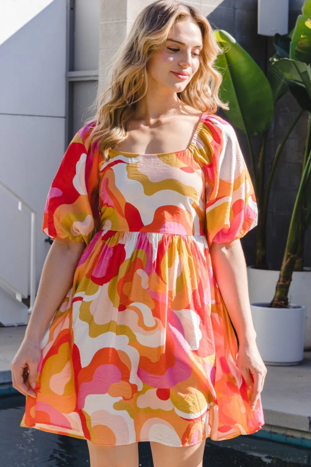 Printed Tied Back Short Sleeve Mini Dress view 7