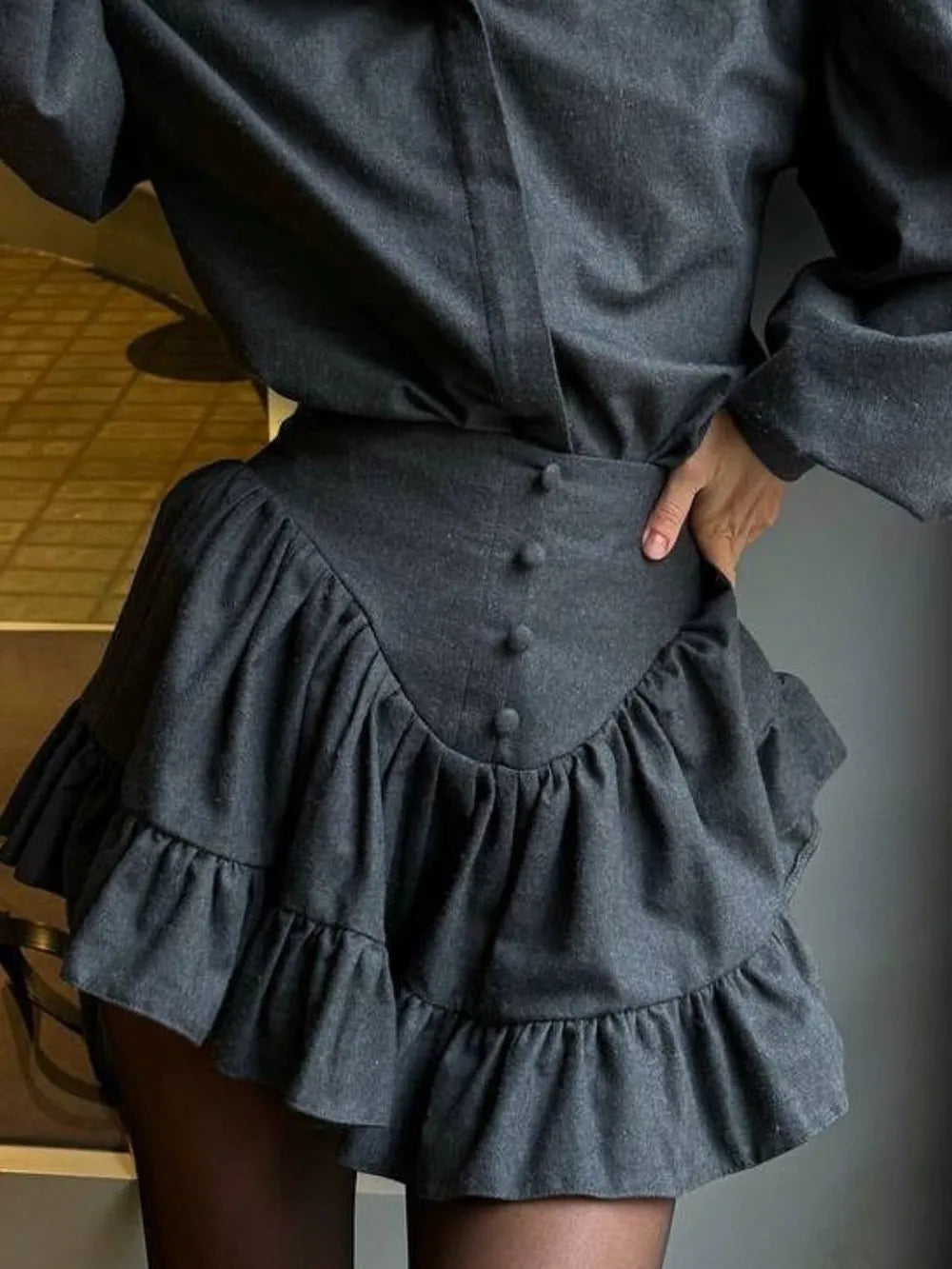 Lantern Sleeve Shirt and Ruffled Skirt Set, view 11