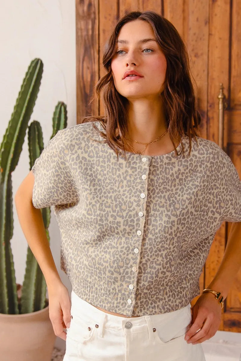 SO ME Leopard Print Button Front Sweater Cardigan - Fashorio