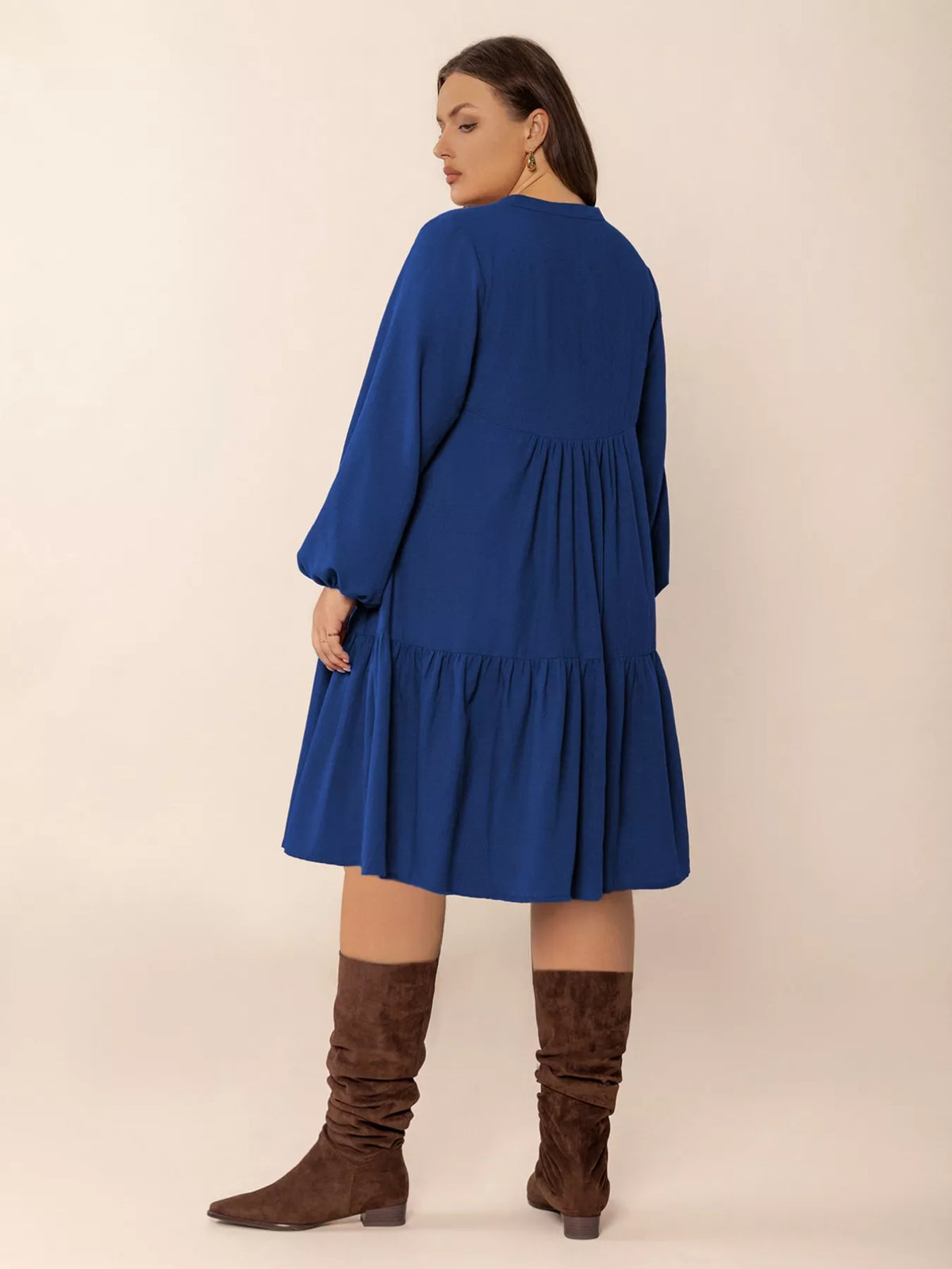 Blue balloon sleeve dress styled outfit