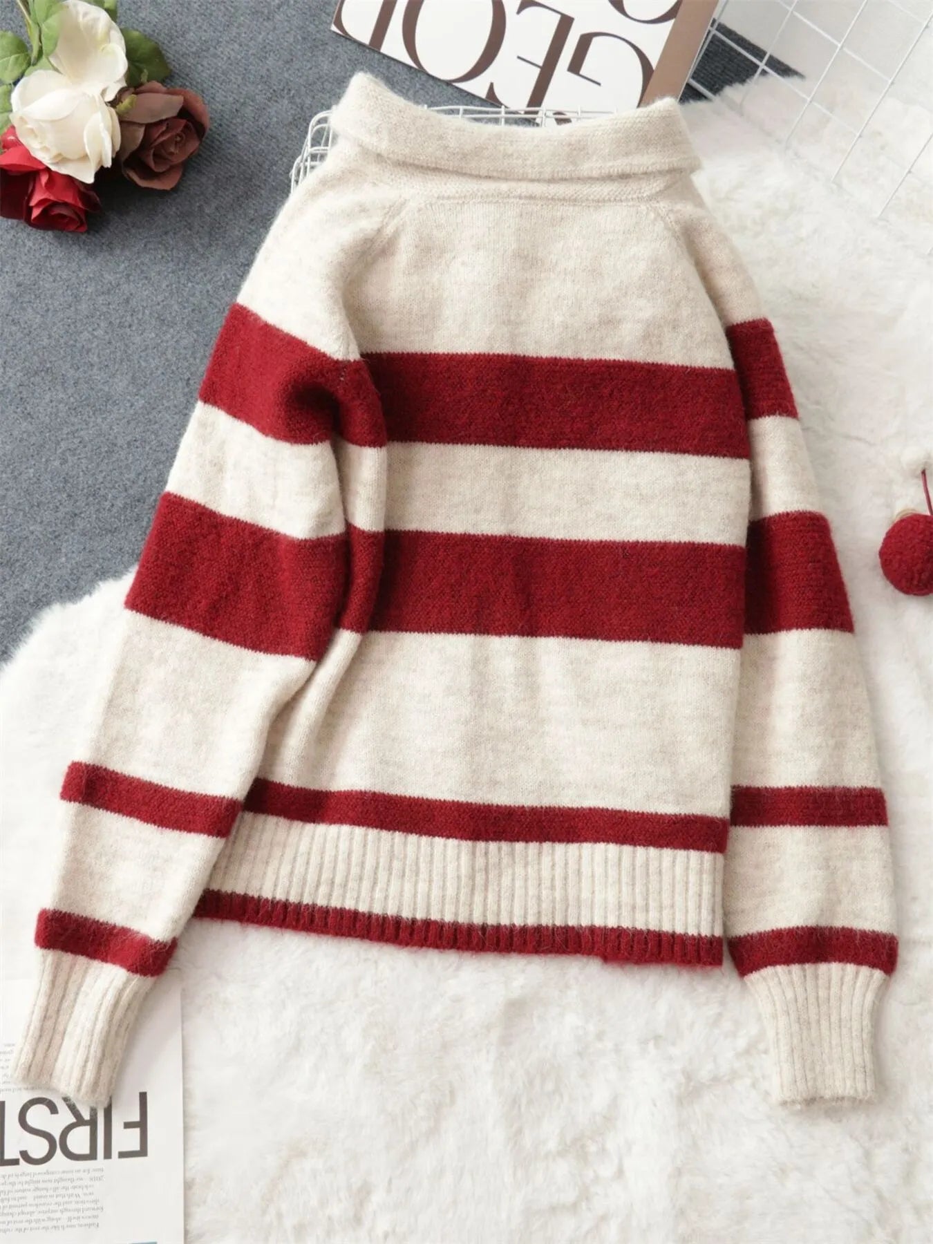 Striped Button-Up Cozy Cardigan - Fashorio