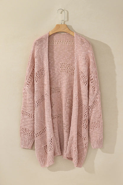Openwork Open Front Long Sleeve Cardigan - Fashorio