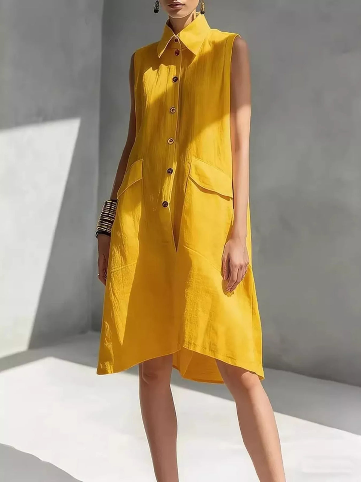 Plus size sleeveless button dress full length