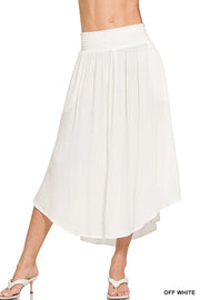 Zenana Woven Crinkle Smocked Waist Maxi Skirt W Pockets OFF WHITE - Fashorio