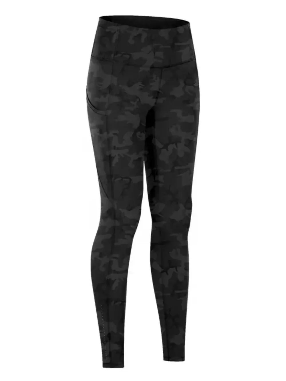 Wide Waistband Sports Leggings Black Camouflage - Fashorio