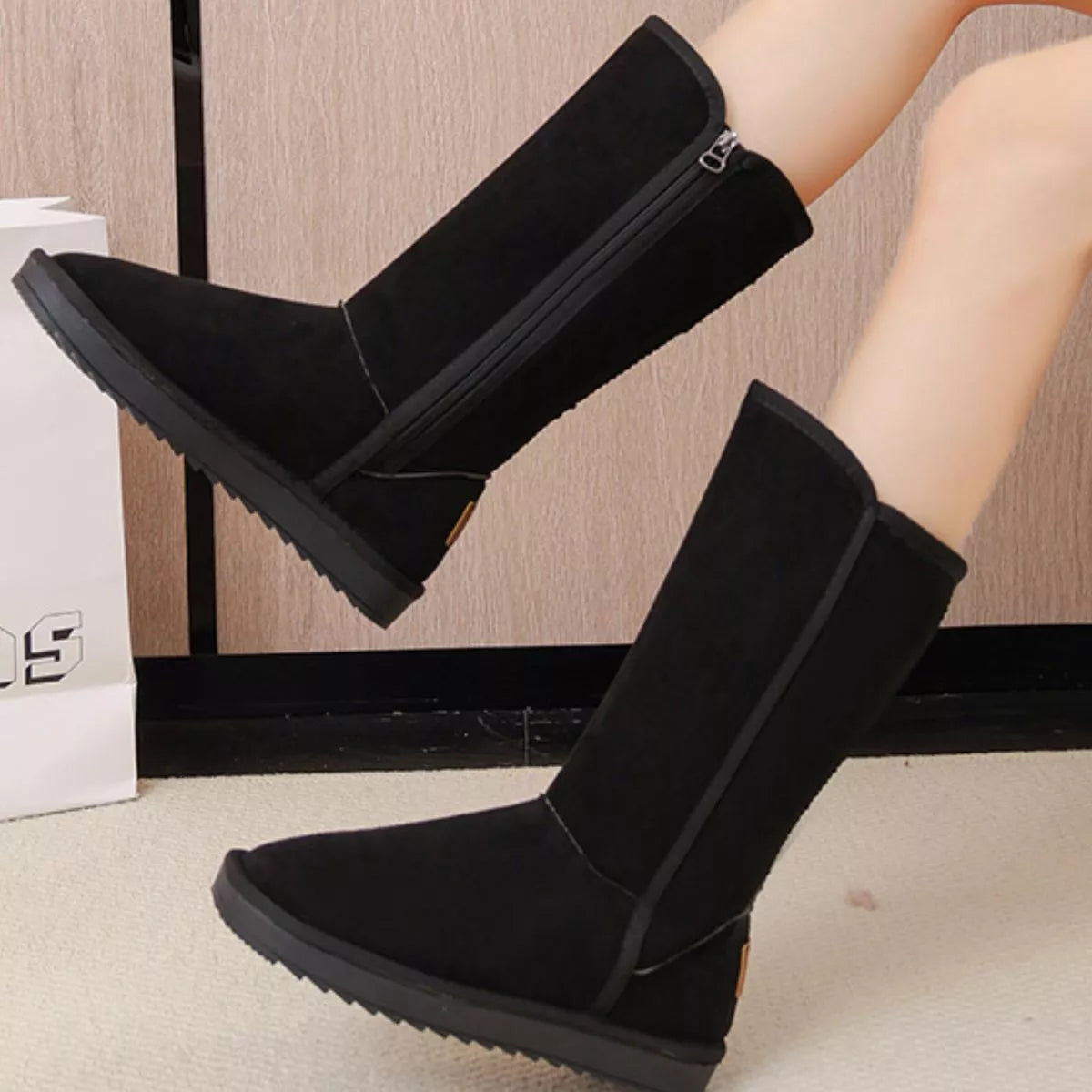 Knee High Boots with Zipper angled view