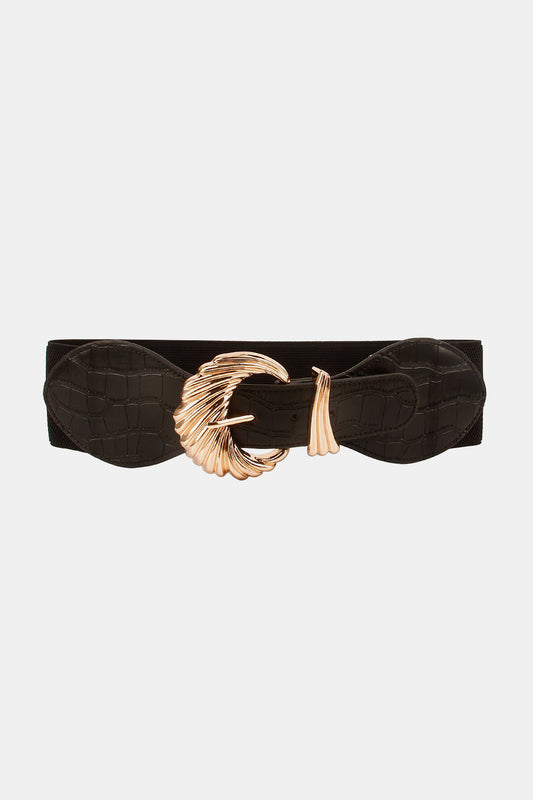 Shell Alloy Buckle Elastic Belt Black One Size - Fashorio