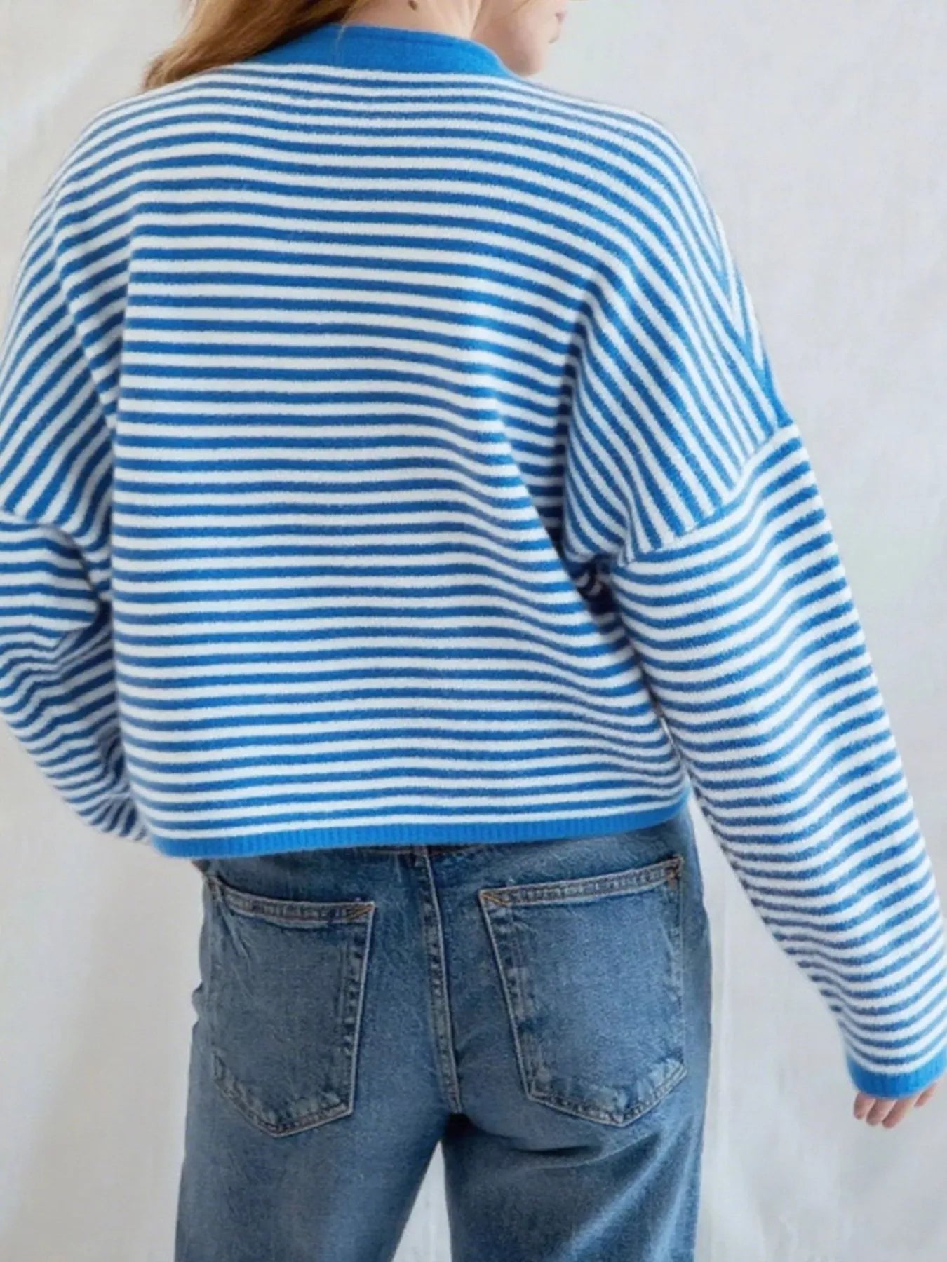 Striped Button Front Long Sleeve Cardigan - Fashorio