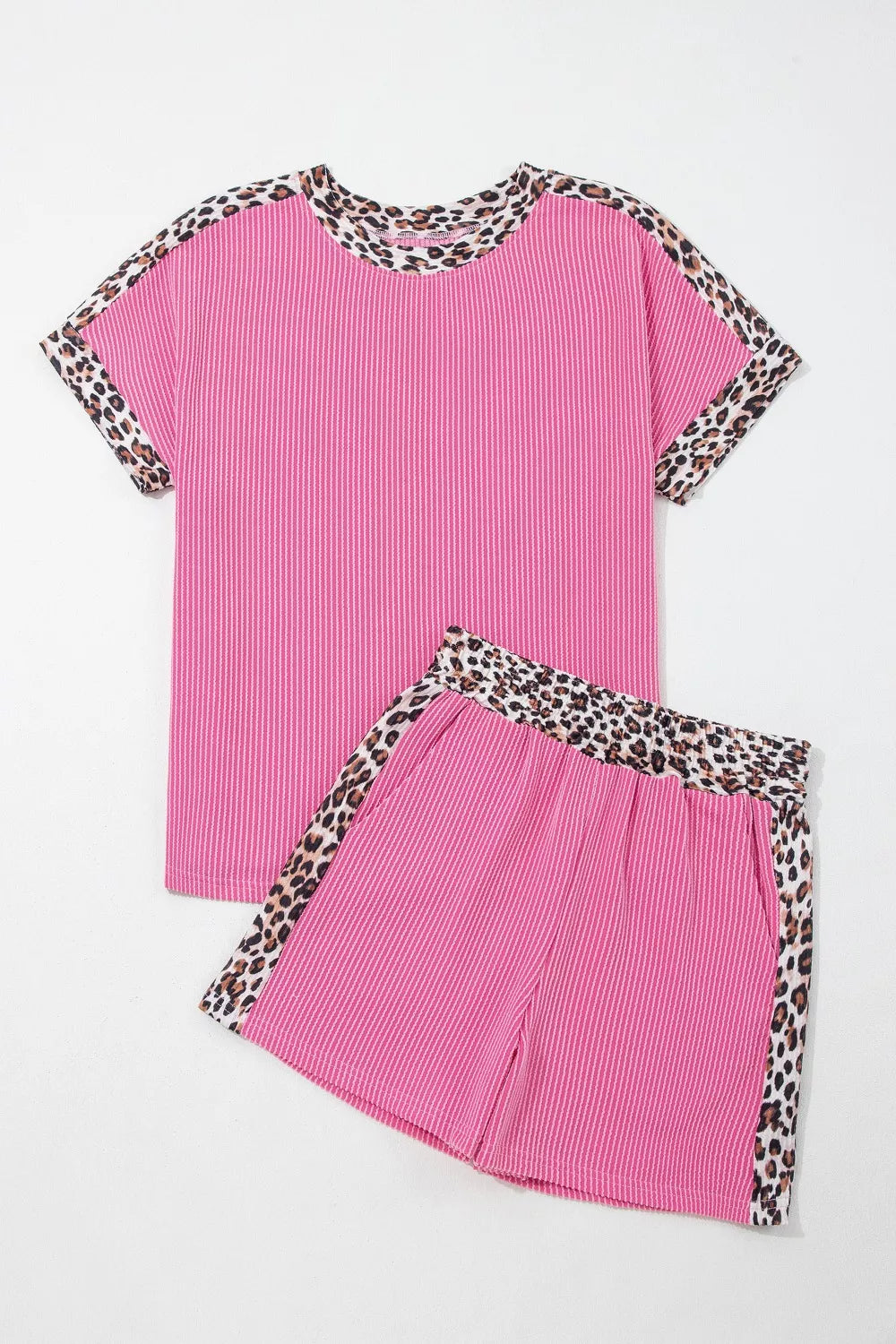 Ribbed shorts with leopard trim from two piece set