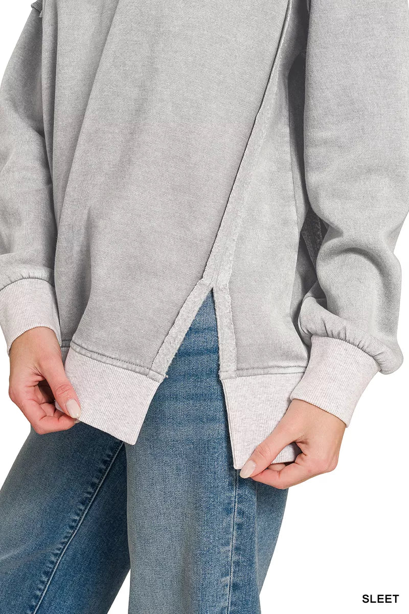 Zenana acid wash contrast trim sweatshirt back view