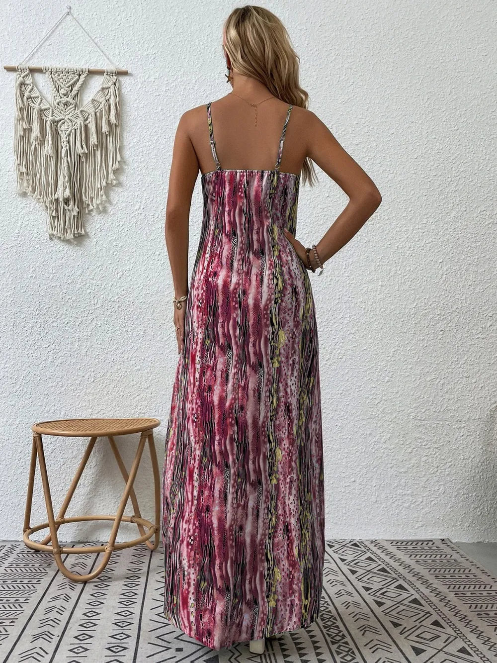 Printed scoop neck maxi cami dress detail view