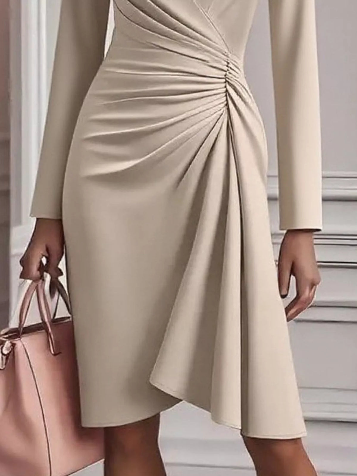 Ruched Surplice Long Sleeve Dress full length view