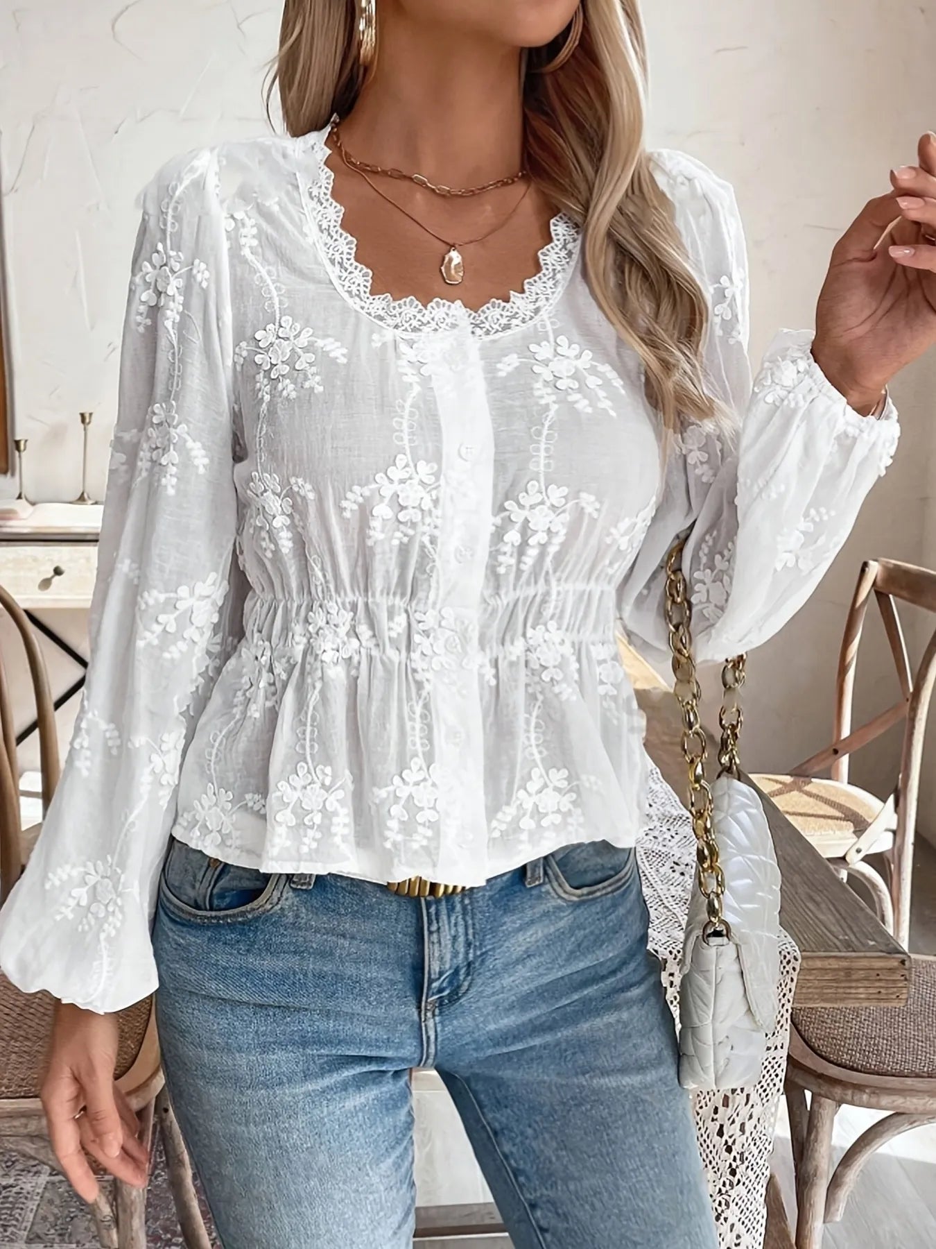 Lace Detail Button Up Shirt - Fashorio