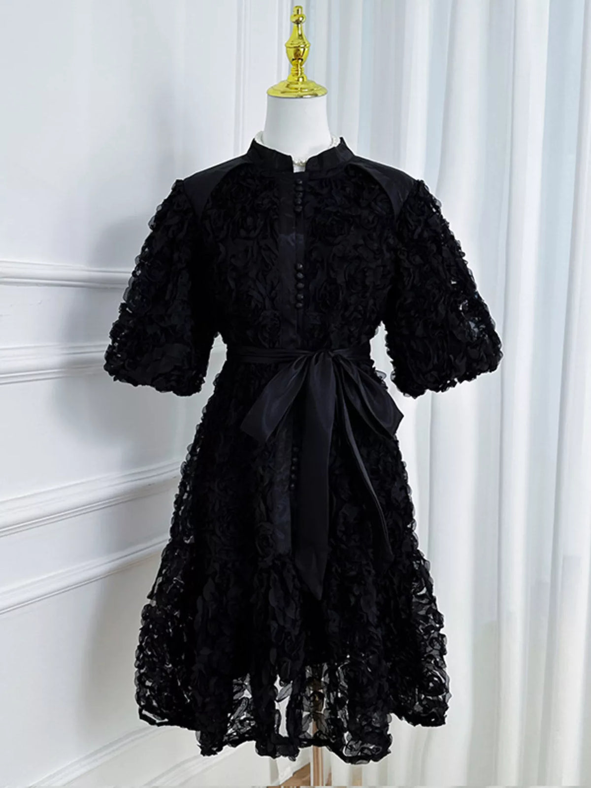 Flower embellishment and lace detail close up