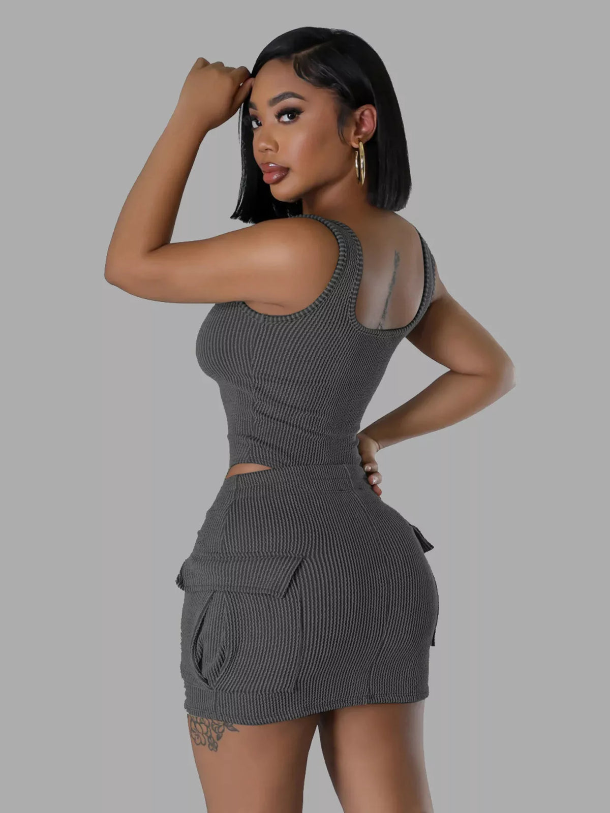 Two piece bodysuit skirt set styled look