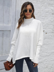 Loose Hem Plain Sweater White One Size - Fashorio