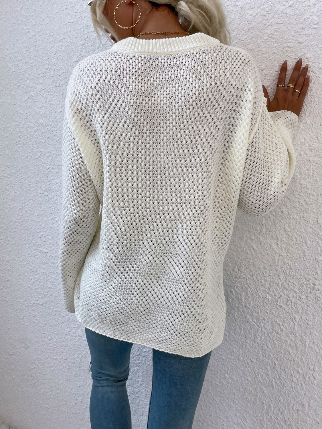 Quarter-Button Slit Sweater - Fashorio