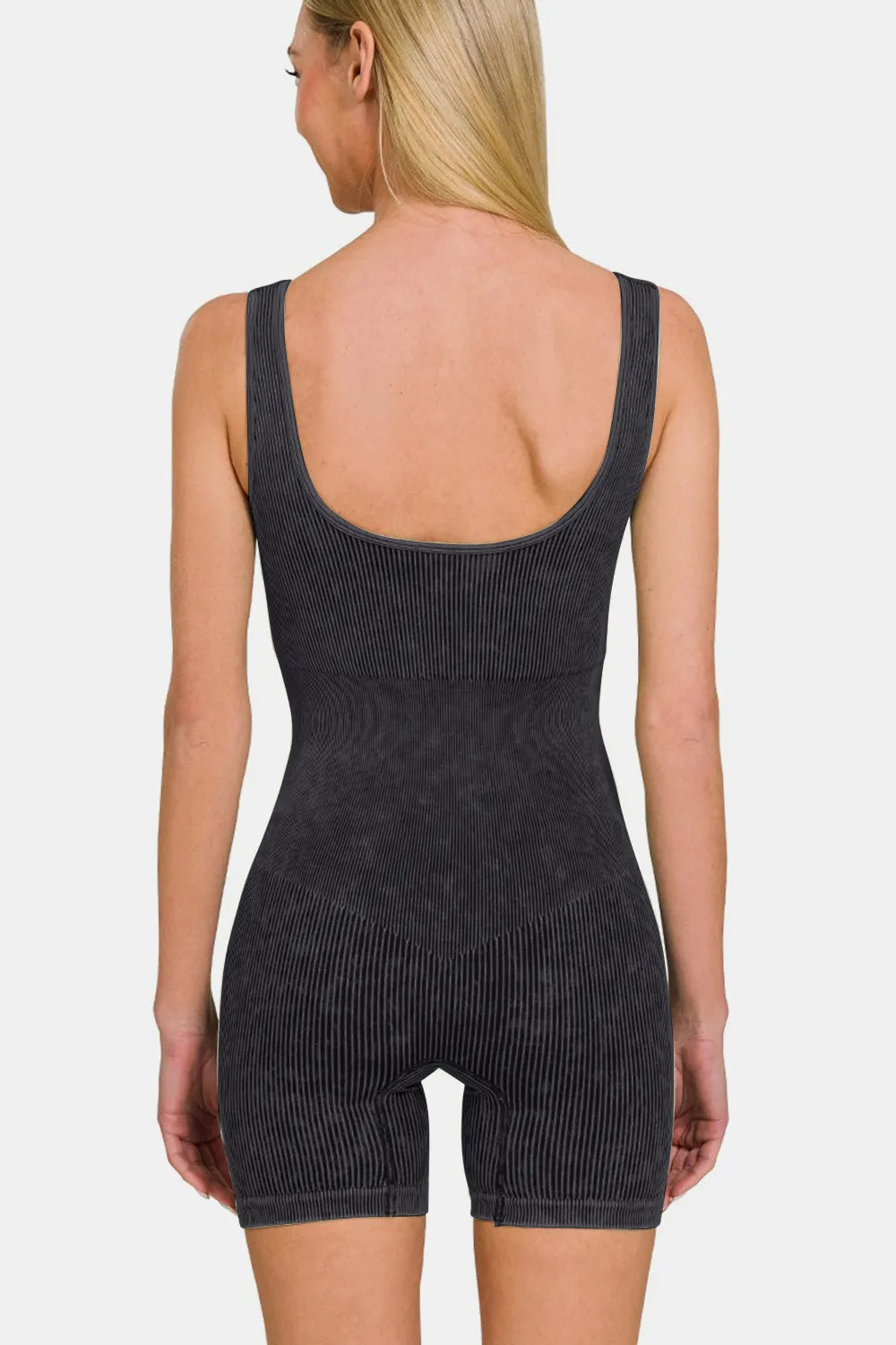 Washed Ribbed Romper with Pad back view