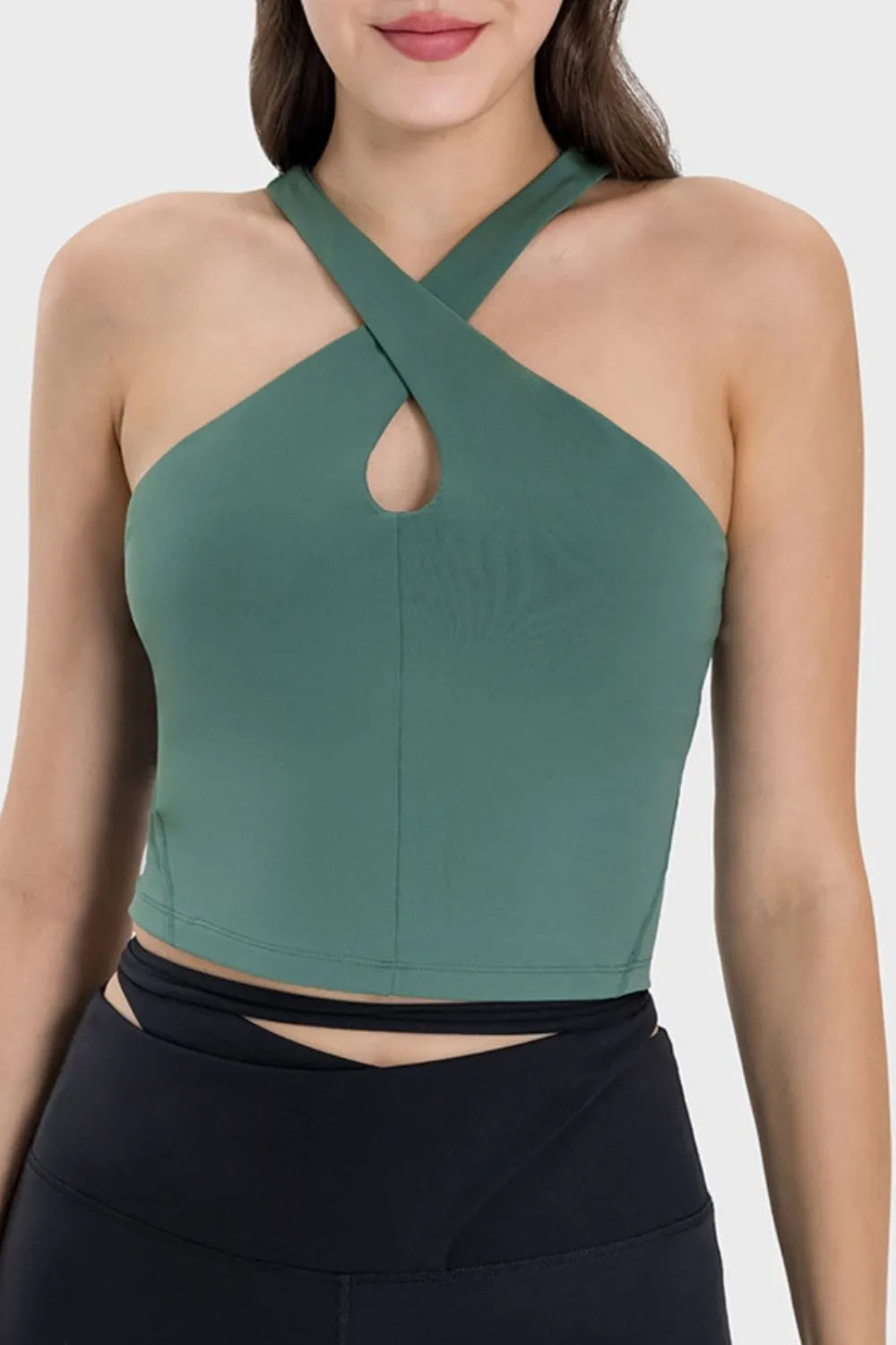 Millennia Crisscross Grecian Neck Active Cami Teal - Fashorio