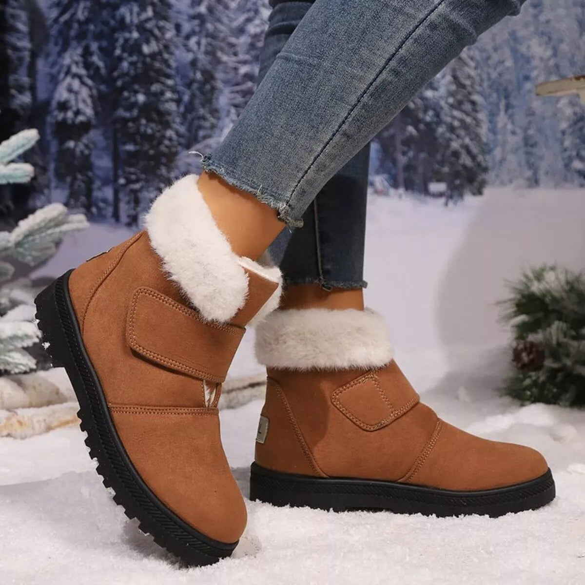 Round Toe Fuzzy Ankle Boots side profile