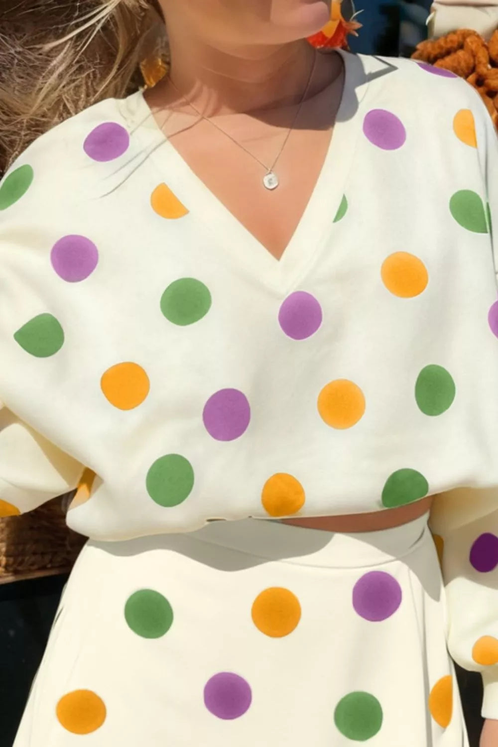 Polka dot two piece skirt set side view